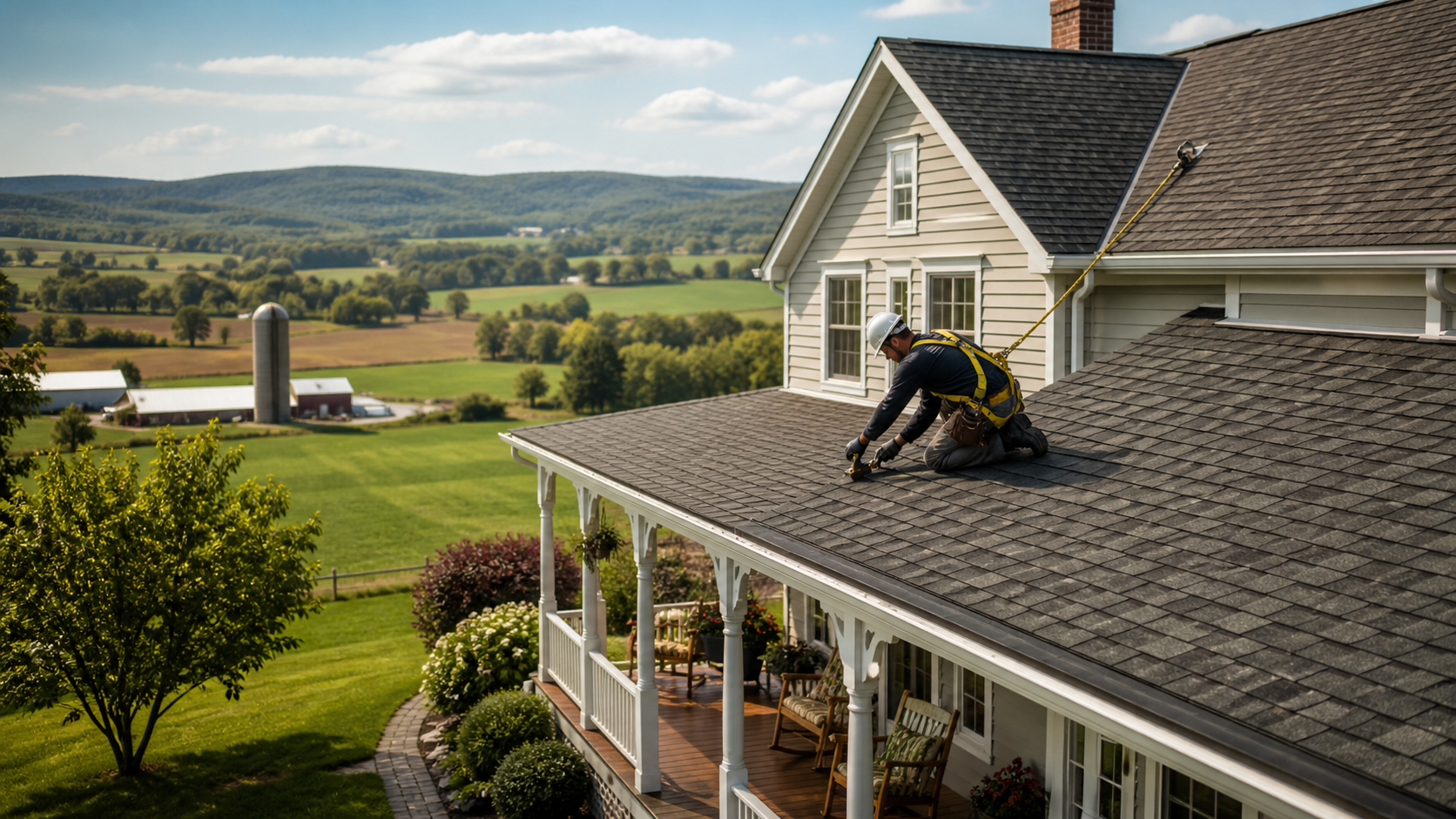 Roofer working on a commercial building in York, Pennsylvania